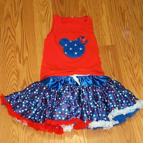 Minnie Mouse red white blue skirt set Sz 4/5 - Picture 1 of 6
